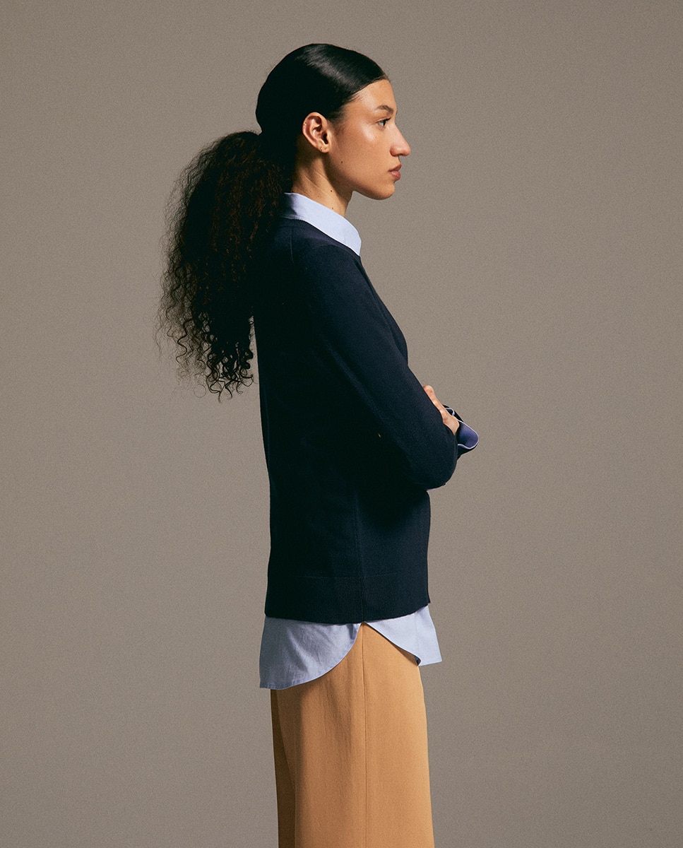 Camisola de Malha com Ponto Liso Azul-marinho-5