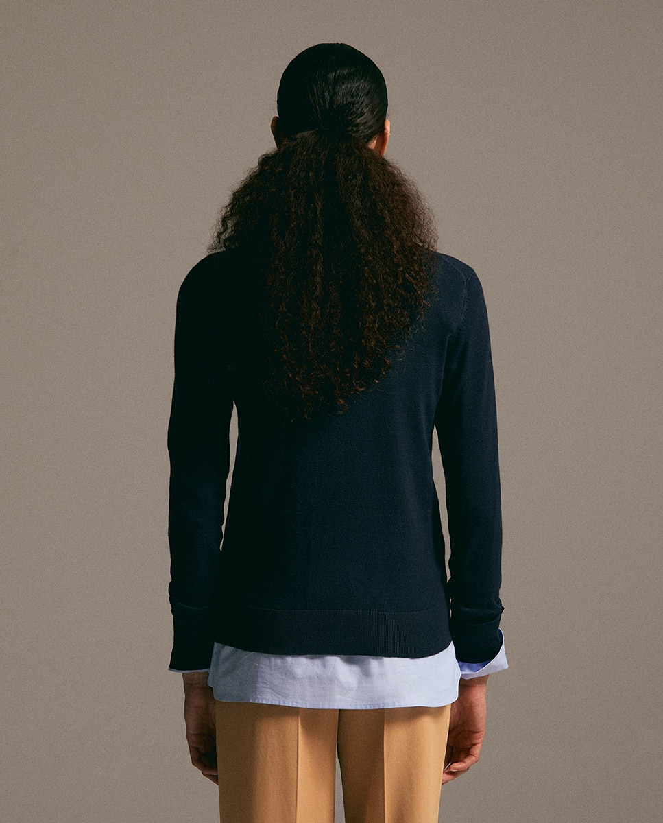 Camisola de Malha com Ponto Liso Azul-marinho-6