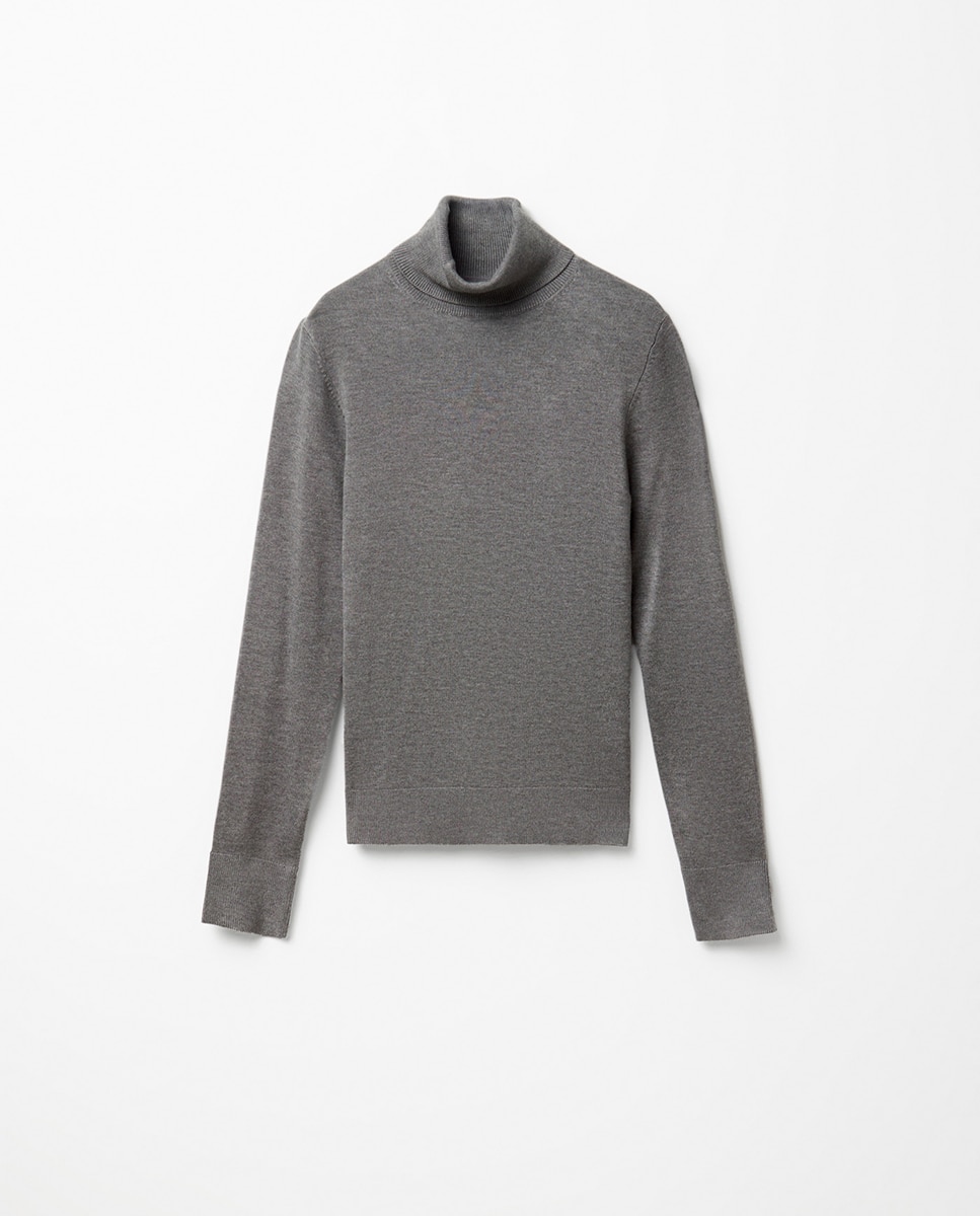 Camisola de malha com gola dobrada 820 Cinzento Médio-6
