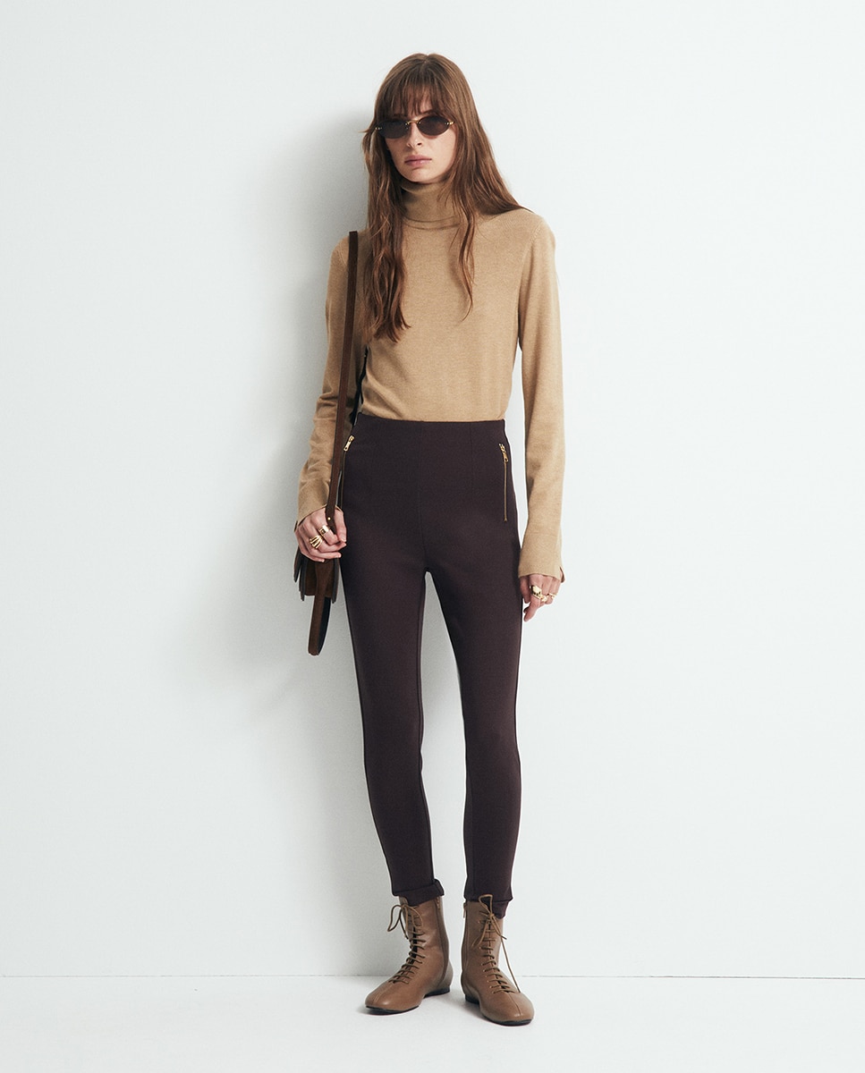 Camisola de malha com gola dobrada 730 Camel-2