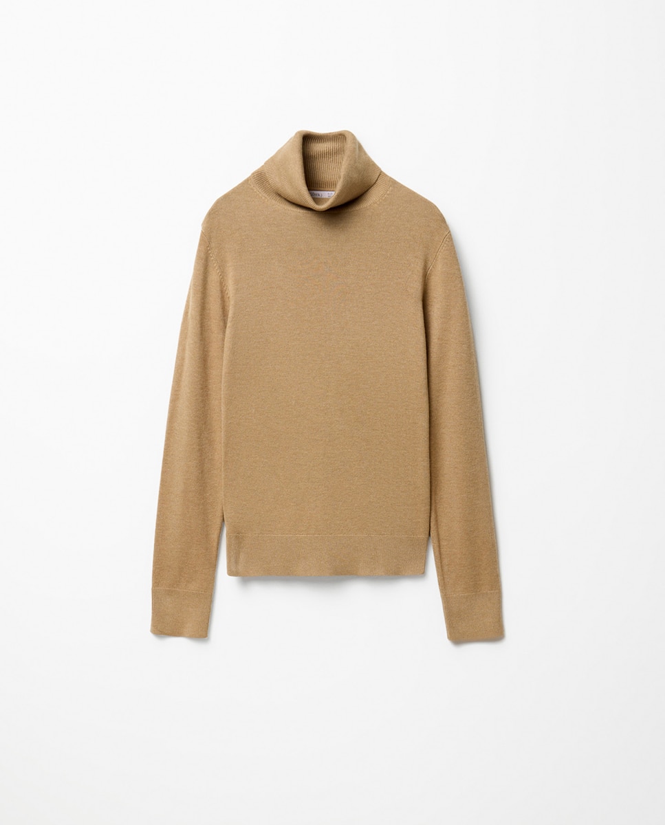 Camisola de malha com gola dobrada 730 Camel-6