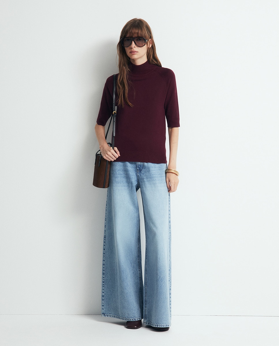 Camisola de malha com meia gola Bordeaux-2