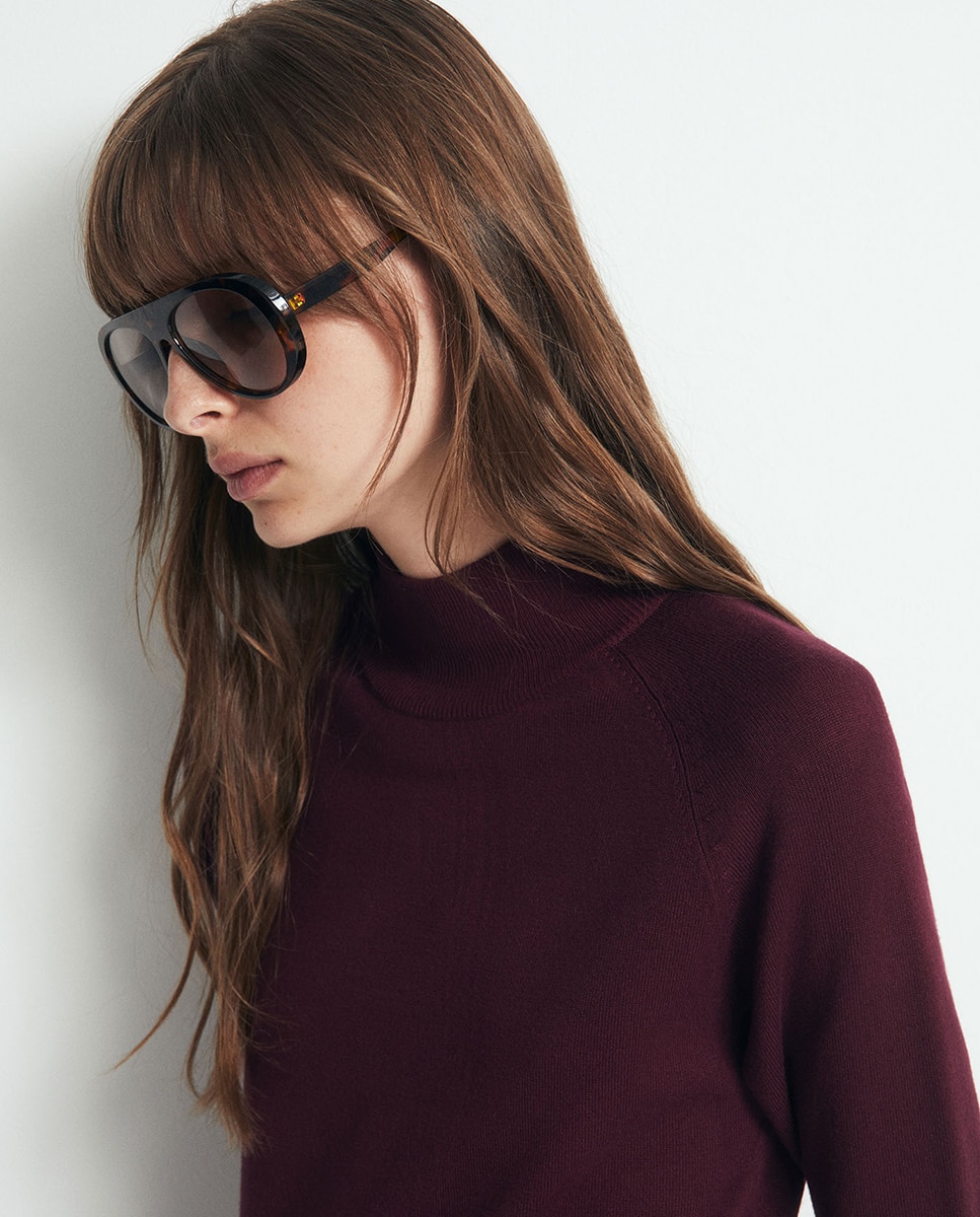 Camisola de malha com meia gola Bordeaux-3