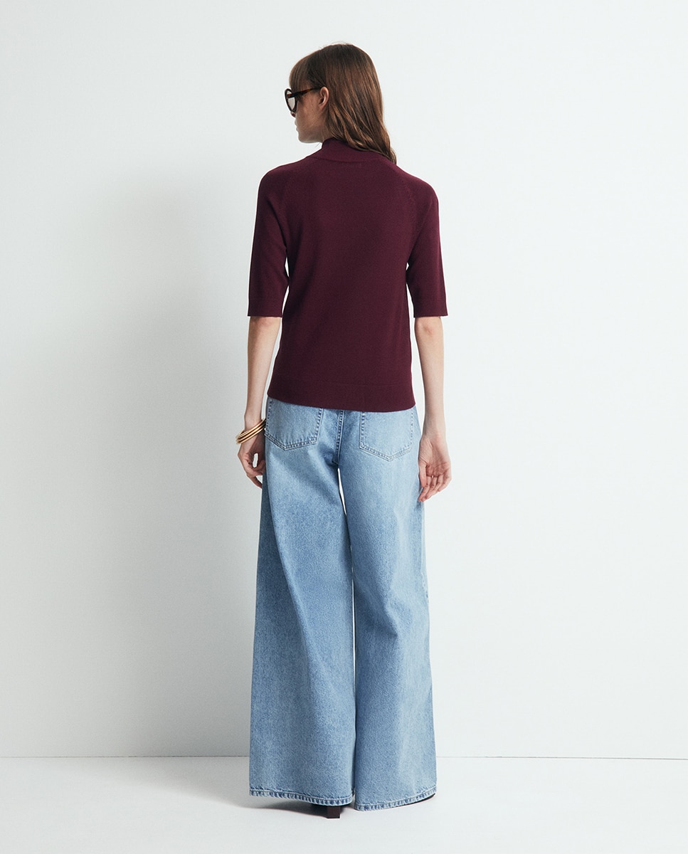 Camisola de malha com meia gola Bordeaux-5