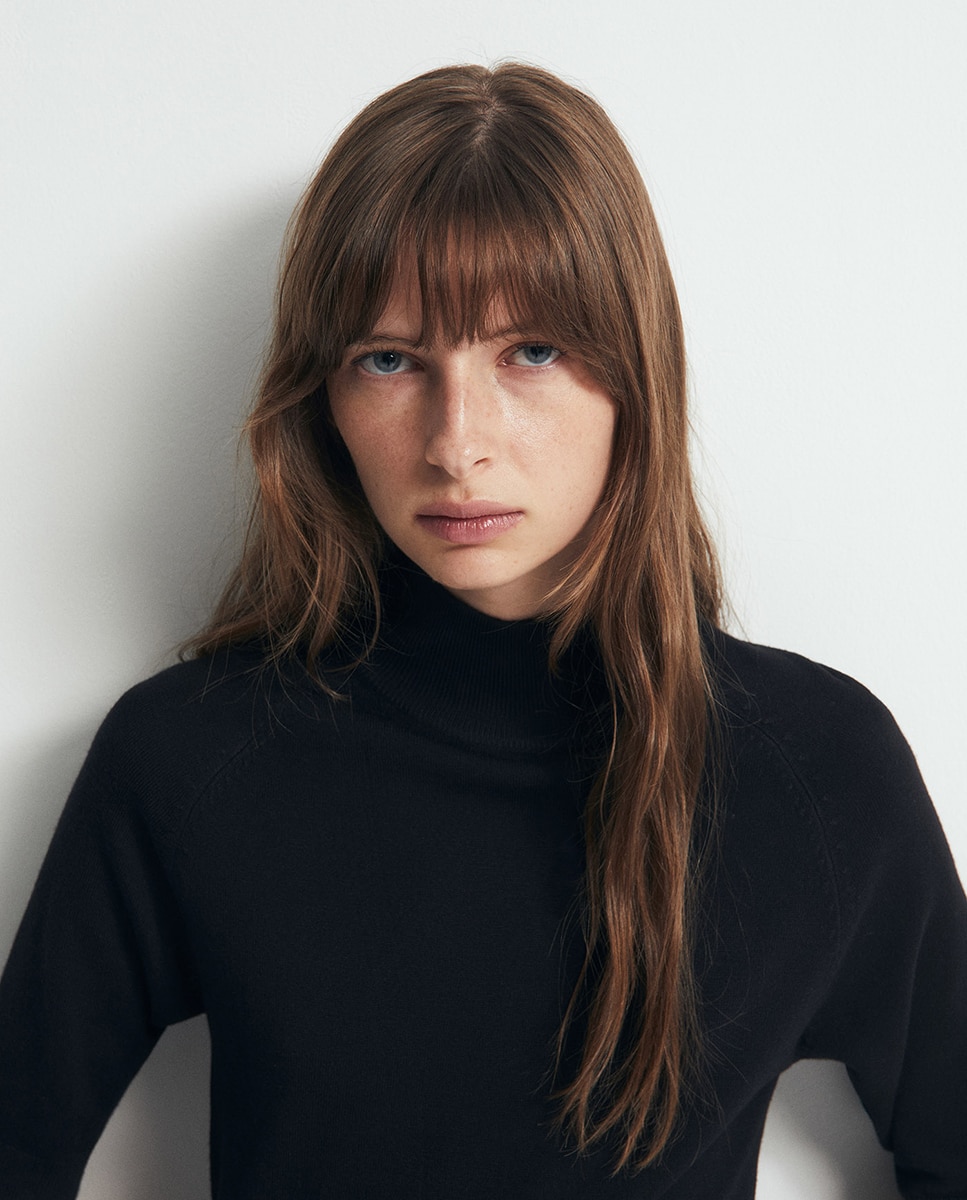 Camisola de malha com meia gola Preto-3