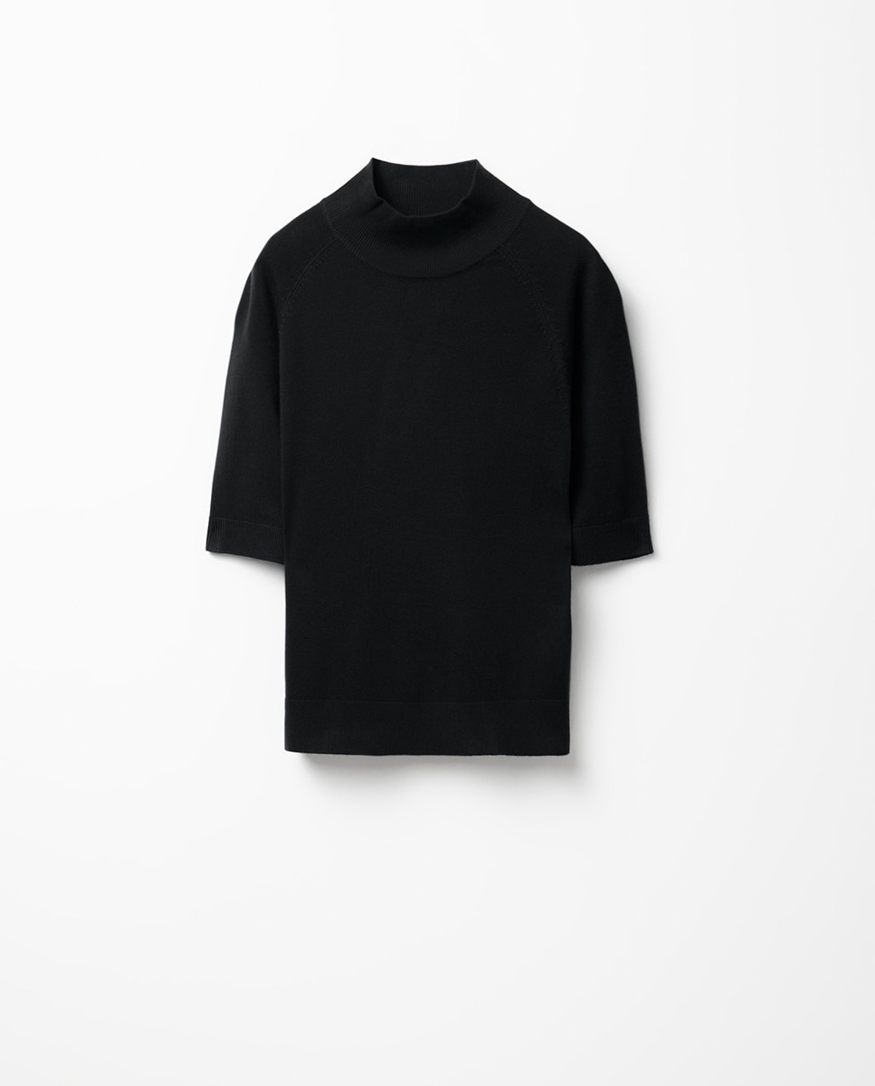 Camisola de malha com meia gola Preto-6