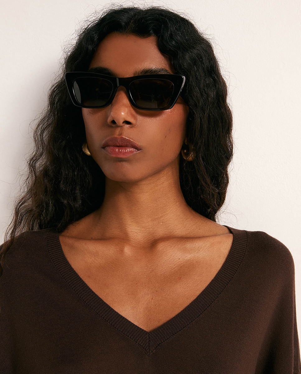 Camisola de malha fina básica Chocolate-3