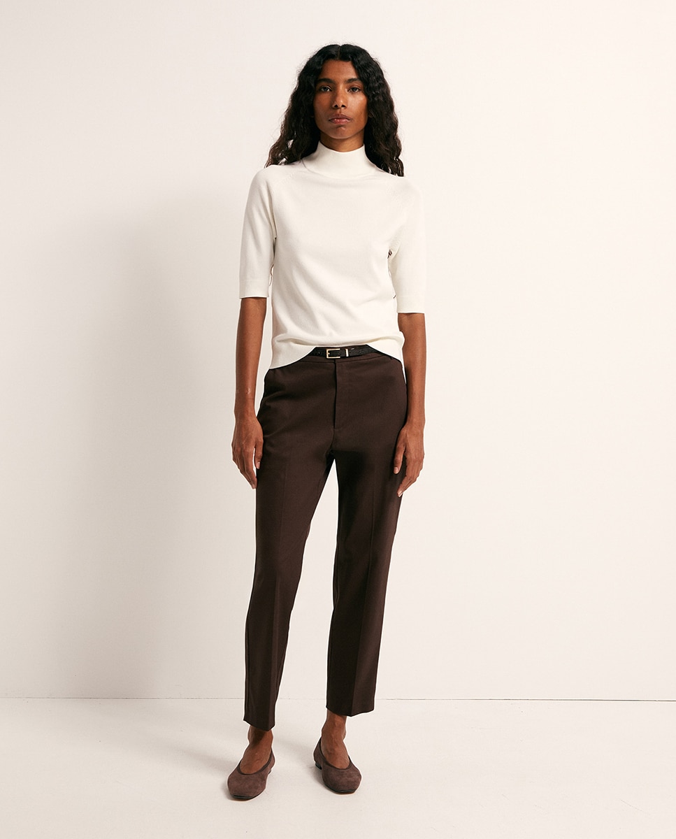 Camisola de malha com meia gola Branco-marfim-2