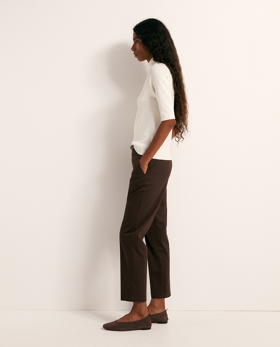 Camisola de malha com meia gola Branco-marfim-4