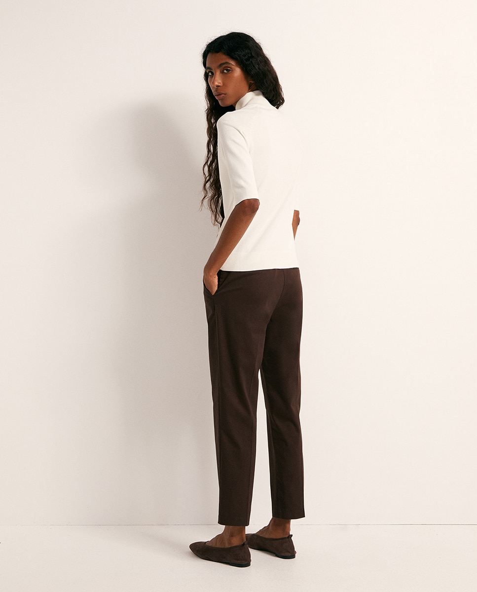 Camisola de malha com meia gola Branco-marfim-5