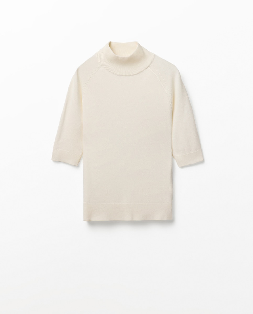 Camisola de malha com meia gola Branco-marfim-6