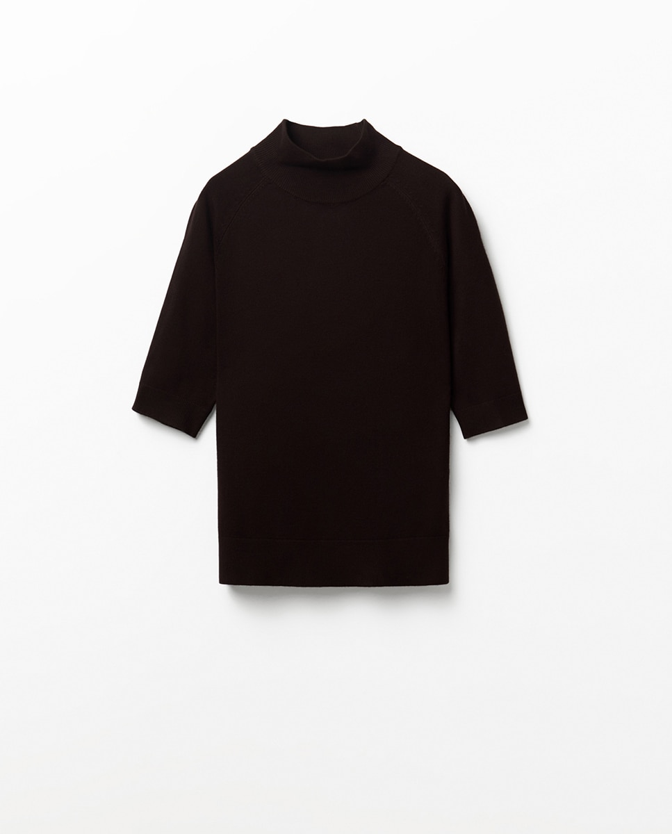 Camisola de malha com meia gola Chocolate-6