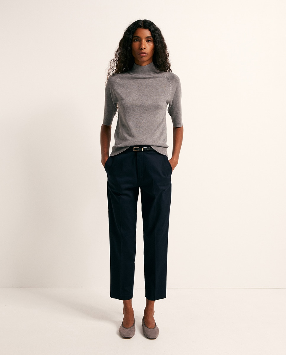 Camisola de malha com meia gola 820 Cinzento Médio-2