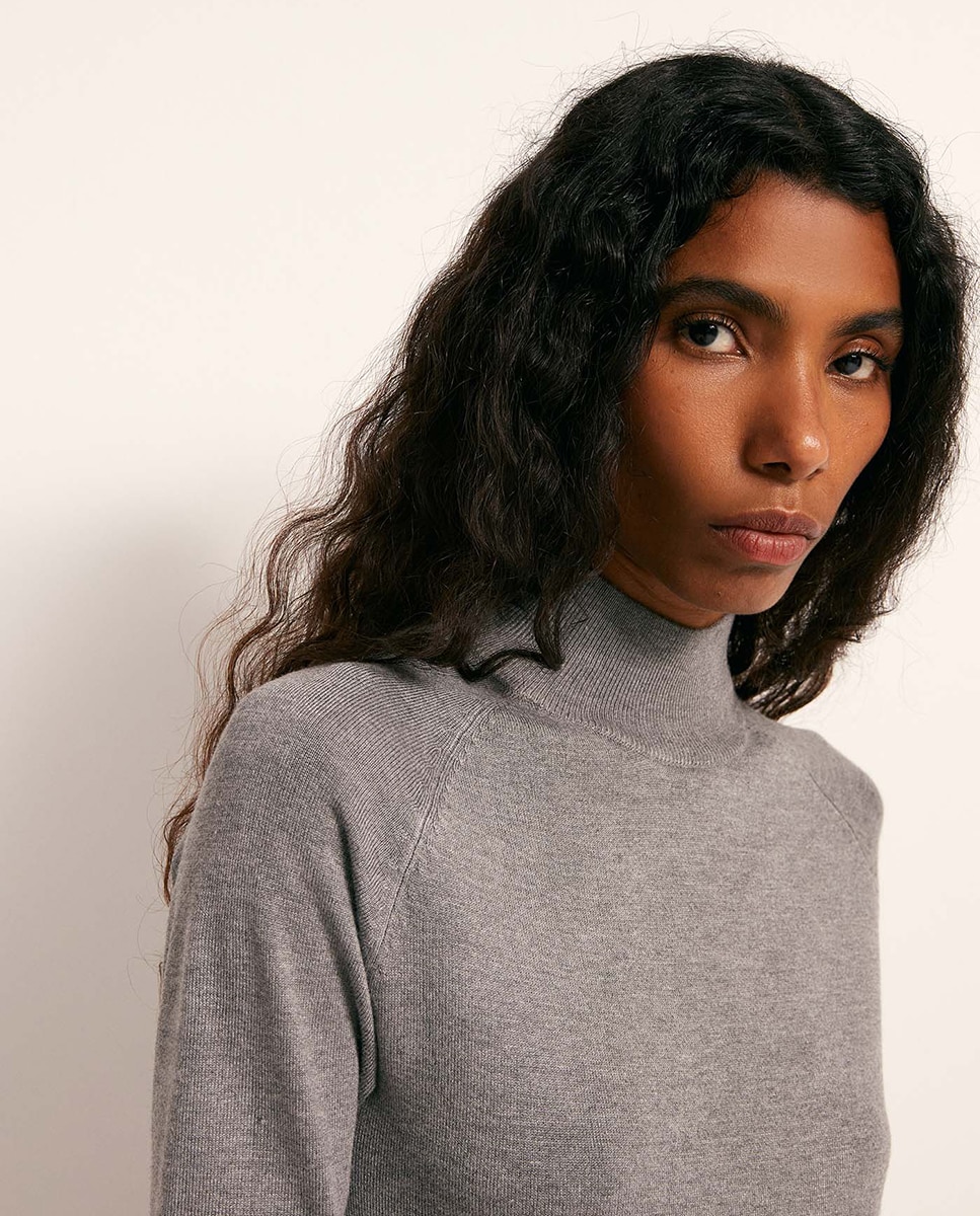 Camisola de malha com meia gola 820 Cinzento Médio-3