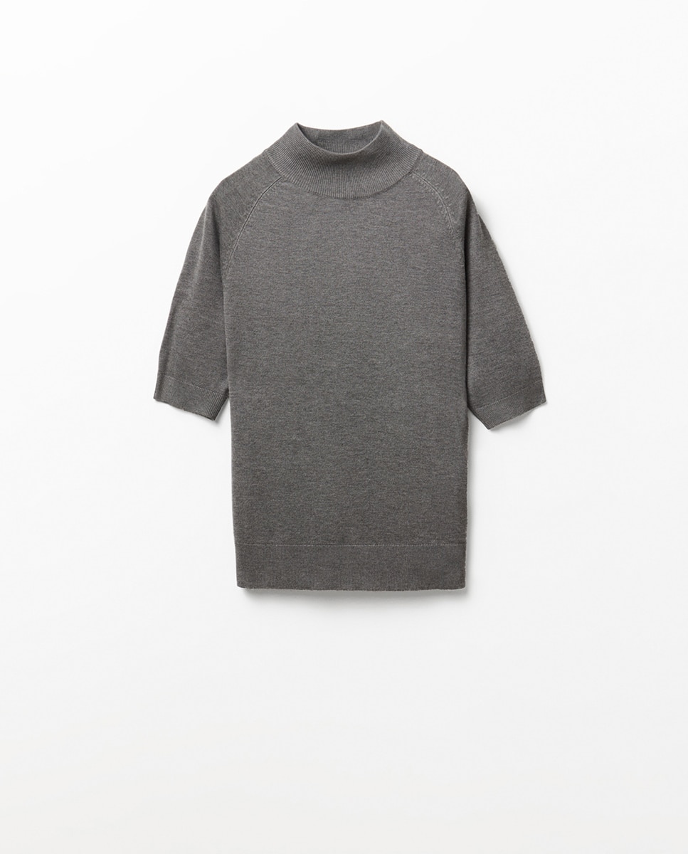 Camisola de malha com meia gola 820 Cinzento Médio-6