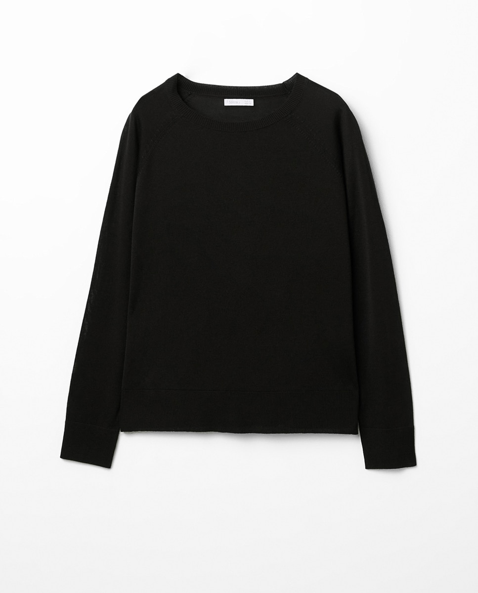 Camisola de malha fina básica Preto-6