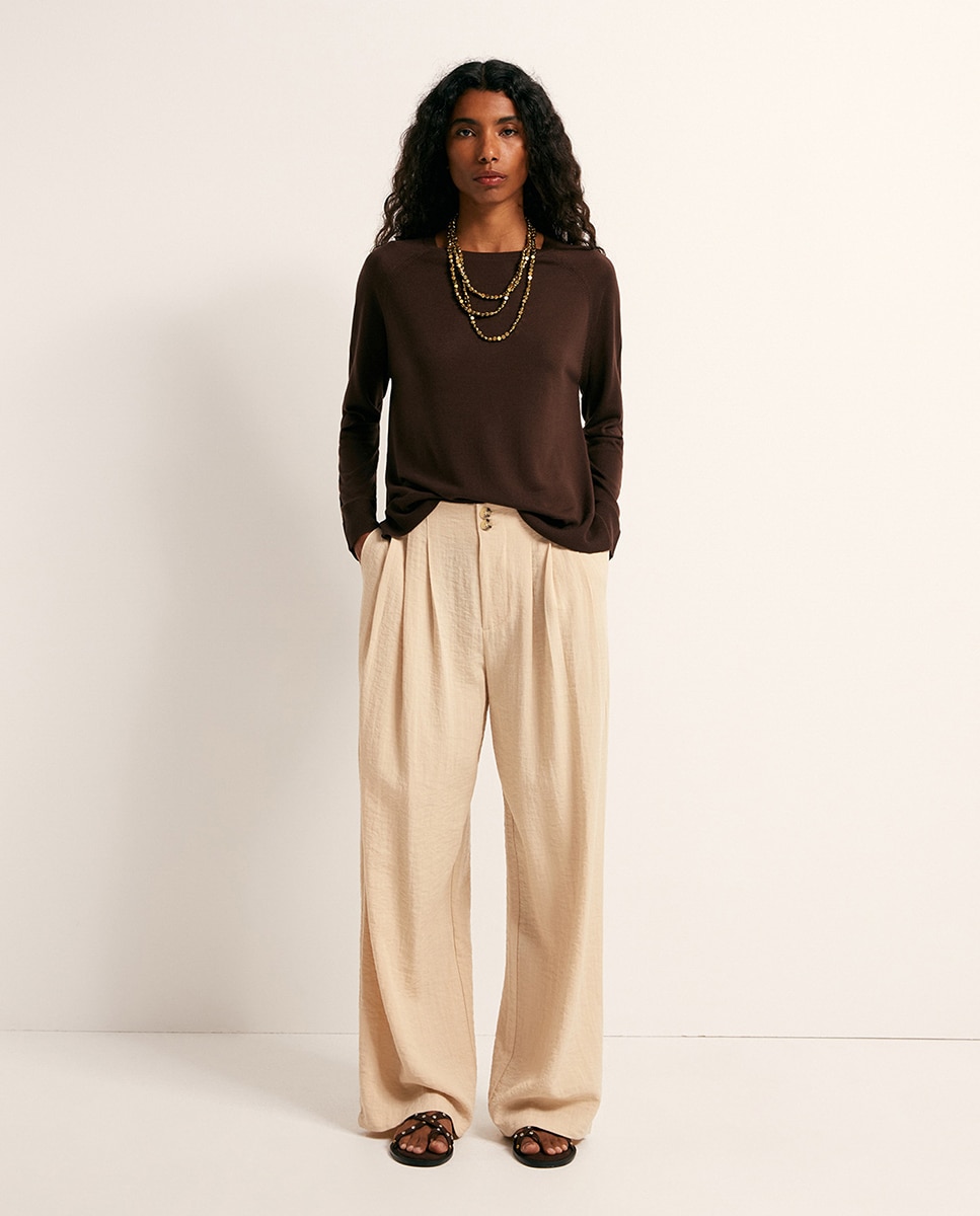 Camisola de malha fina básica Chocolate-2
