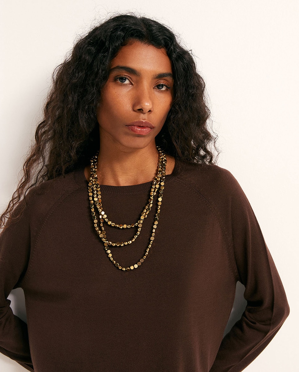 Camisola de malha fina básica Chocolate-3