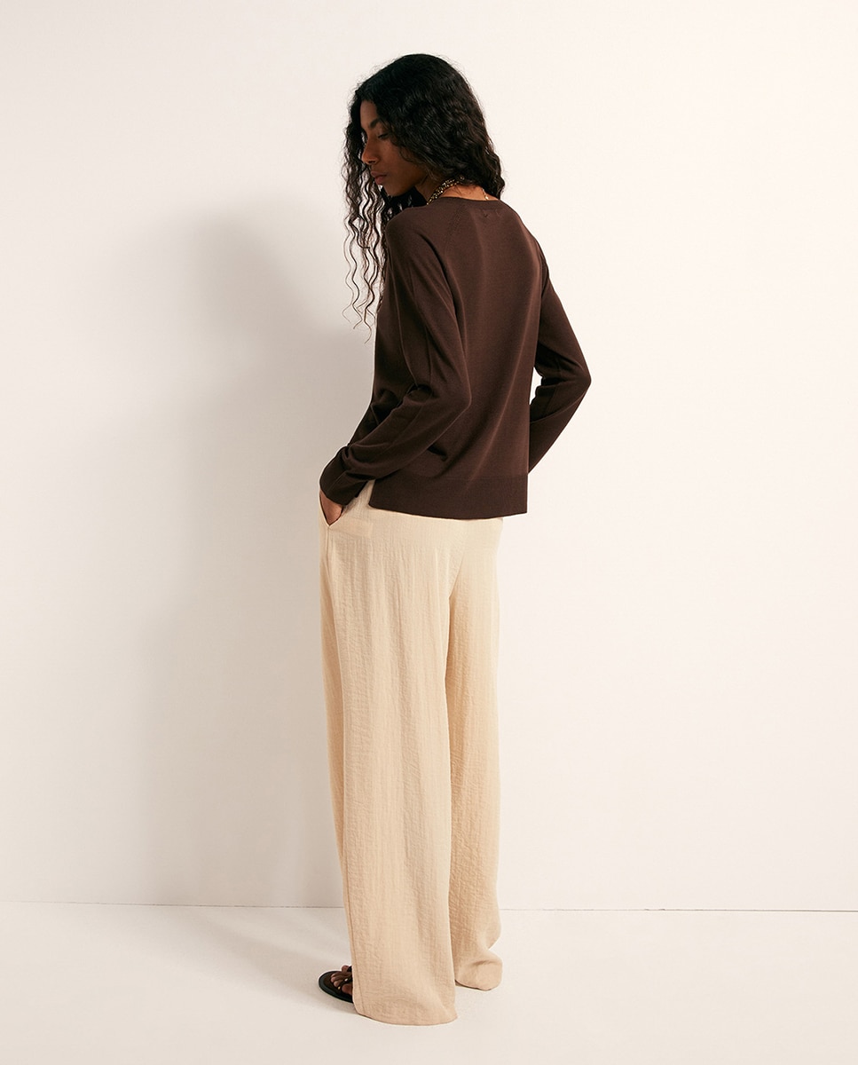 Camisola de malha fina básica Chocolate-5