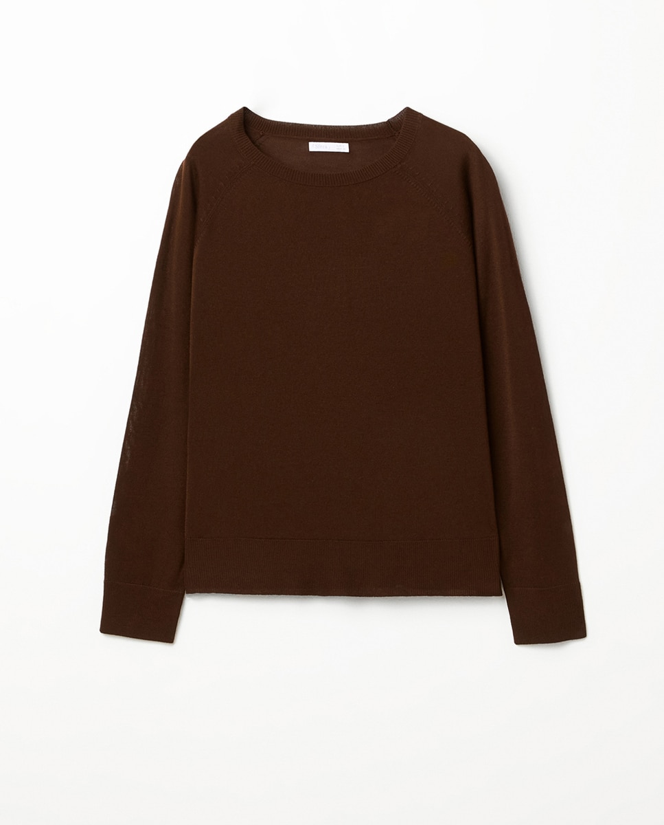 Camisola de malha fina básica Chocolate-6