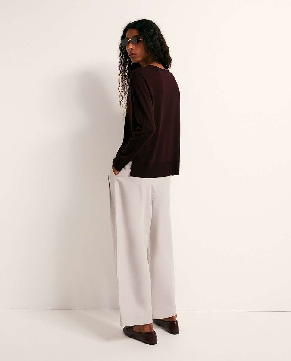 Camisola de malha fina básica 291 Beringela-5