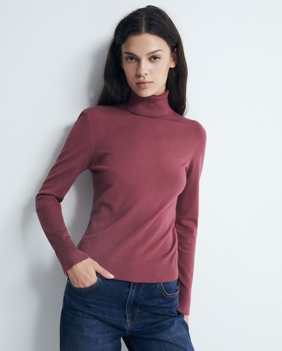 Jersey punto cuello vuelto - Sfera - 230 Rosa oscuro 230 Rosa oscuro-1