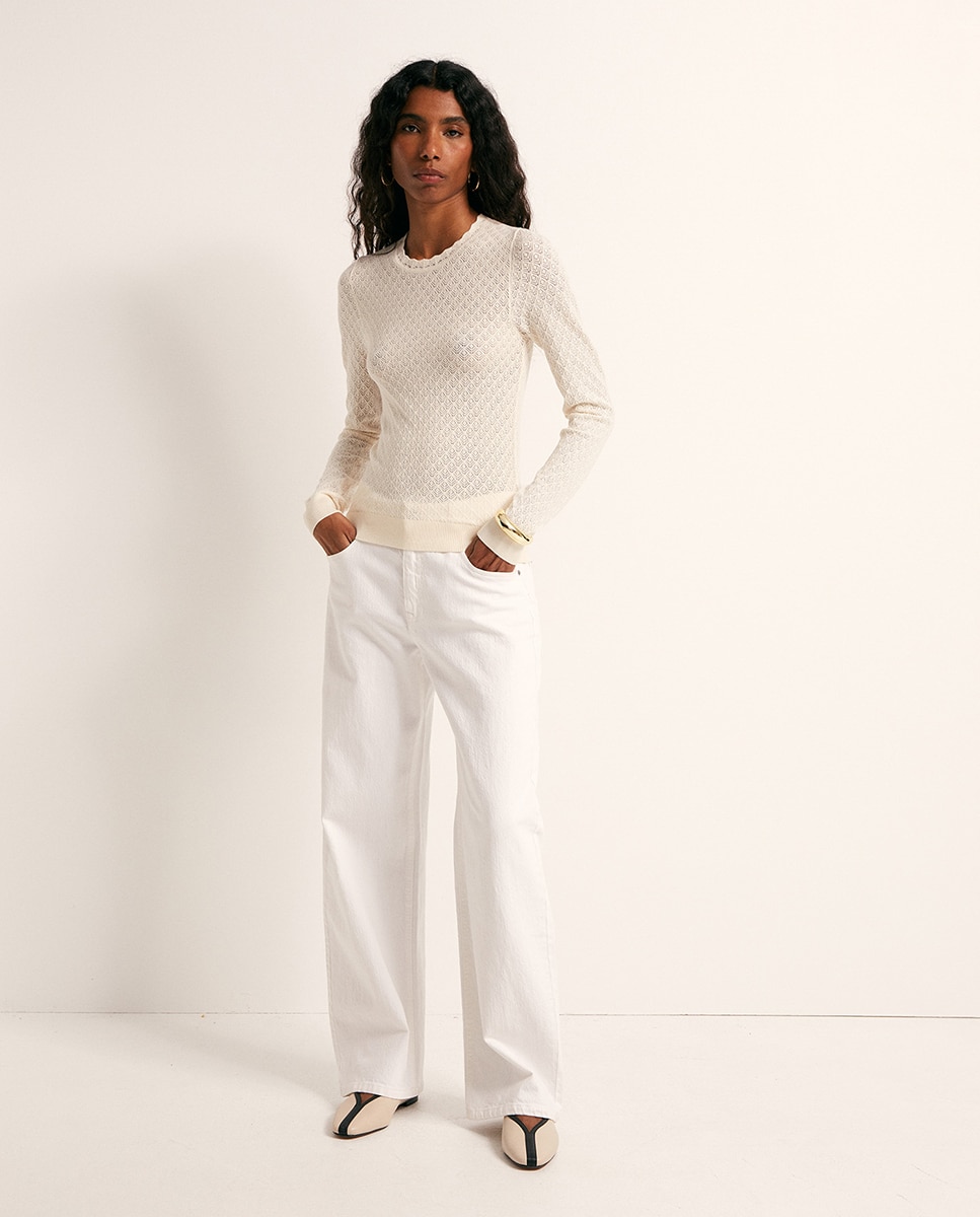 Camisola de malha rendilhada 120 Cru-2
