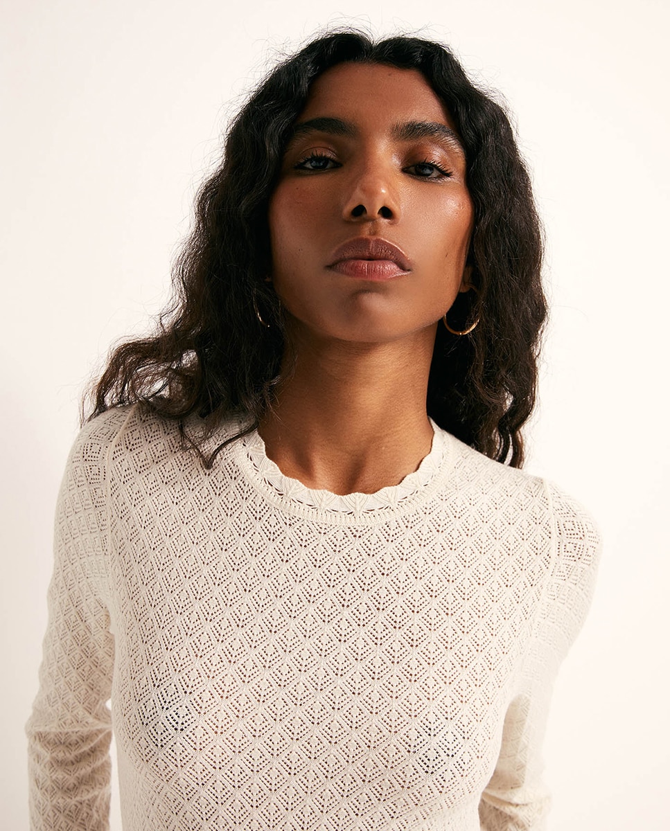 Camisola de malha rendilhada 120 Cru-3