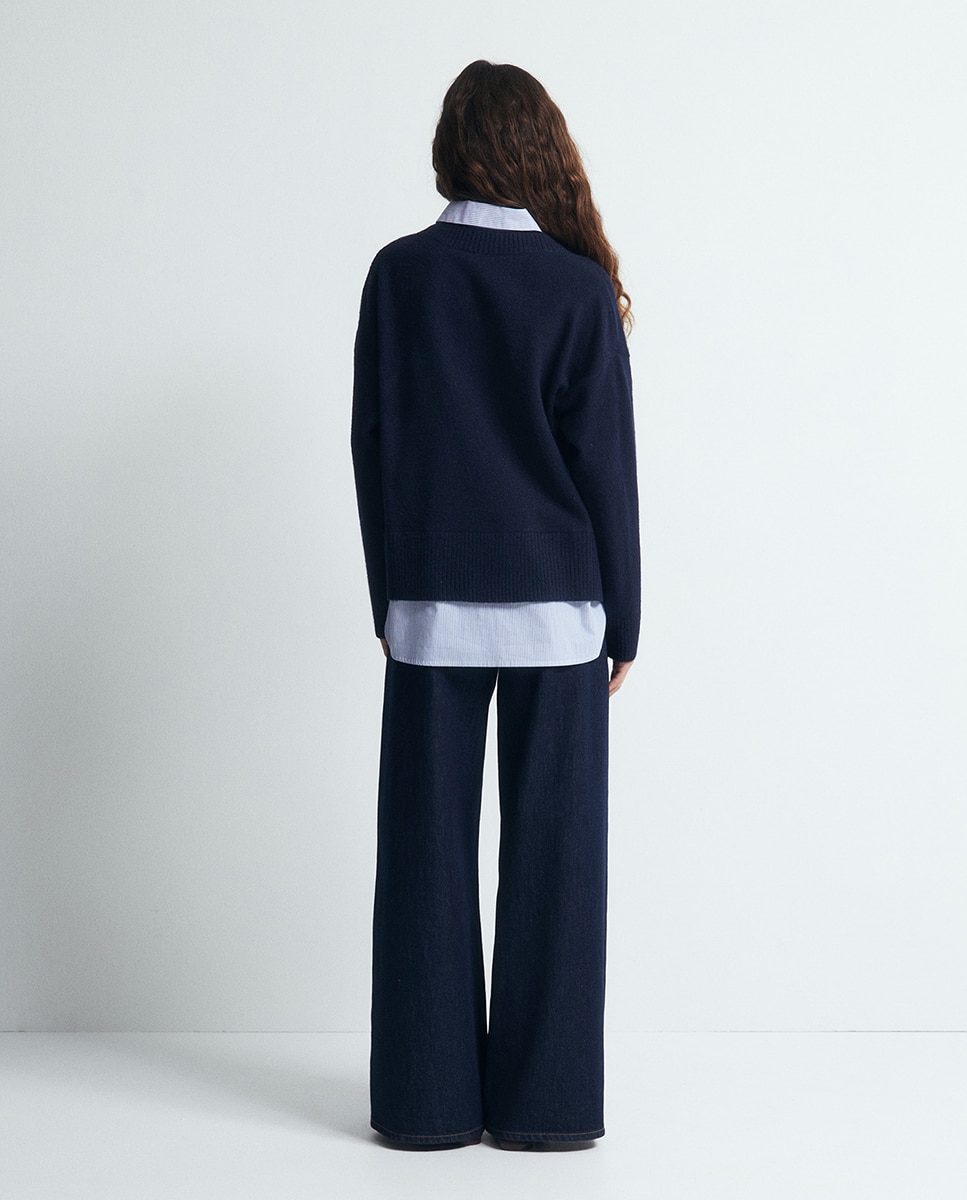 Camisola de Malha Combinada Azul-marinho-5