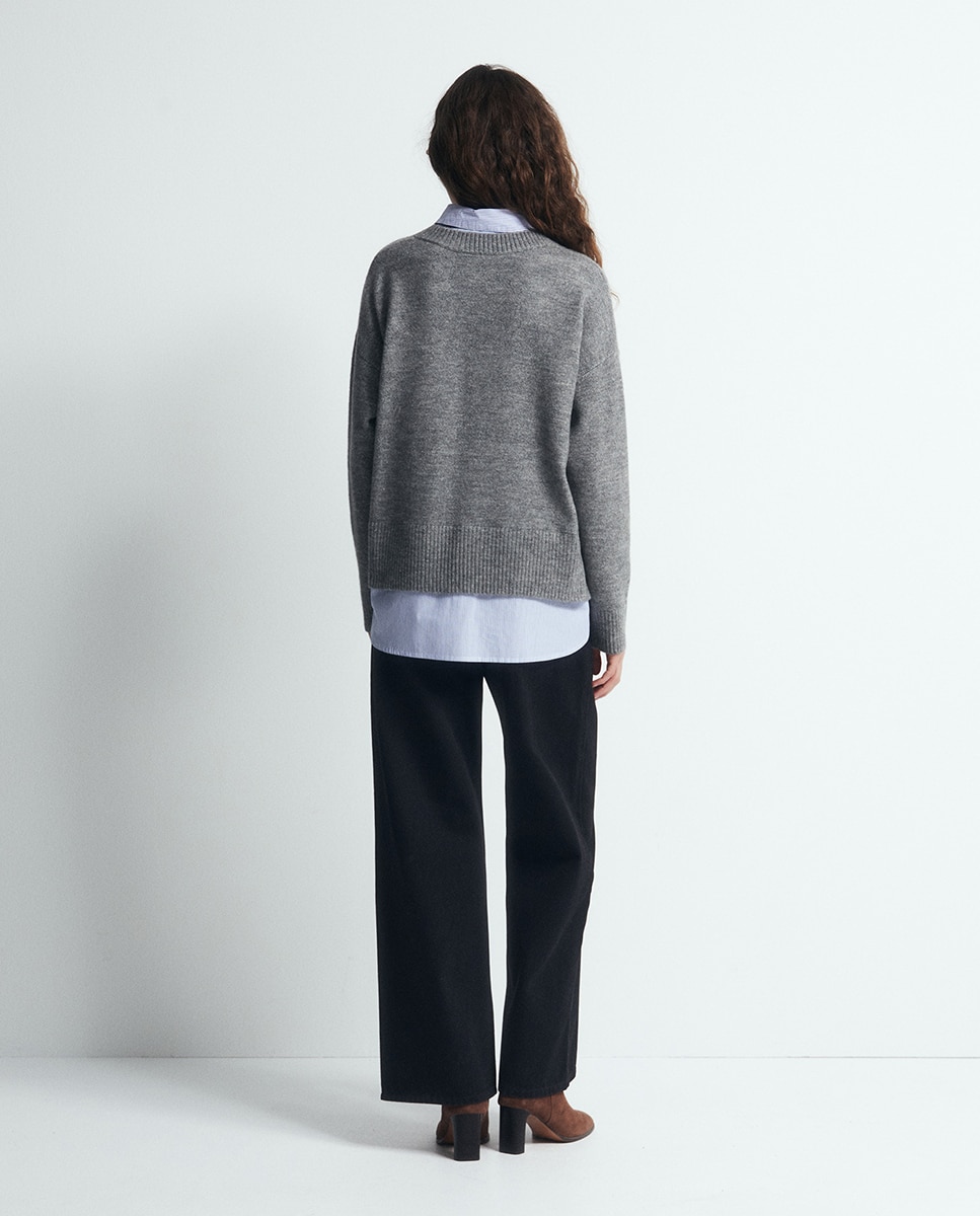 Camisola de Malha Combinada 820 Cinzento Médio-5