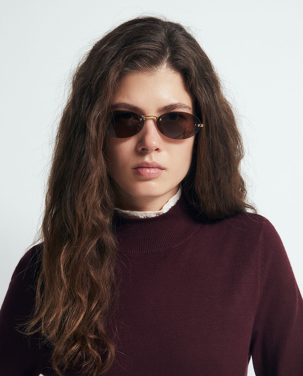Camisola de Malha com Acabamentos Pointelle Bordeaux-3