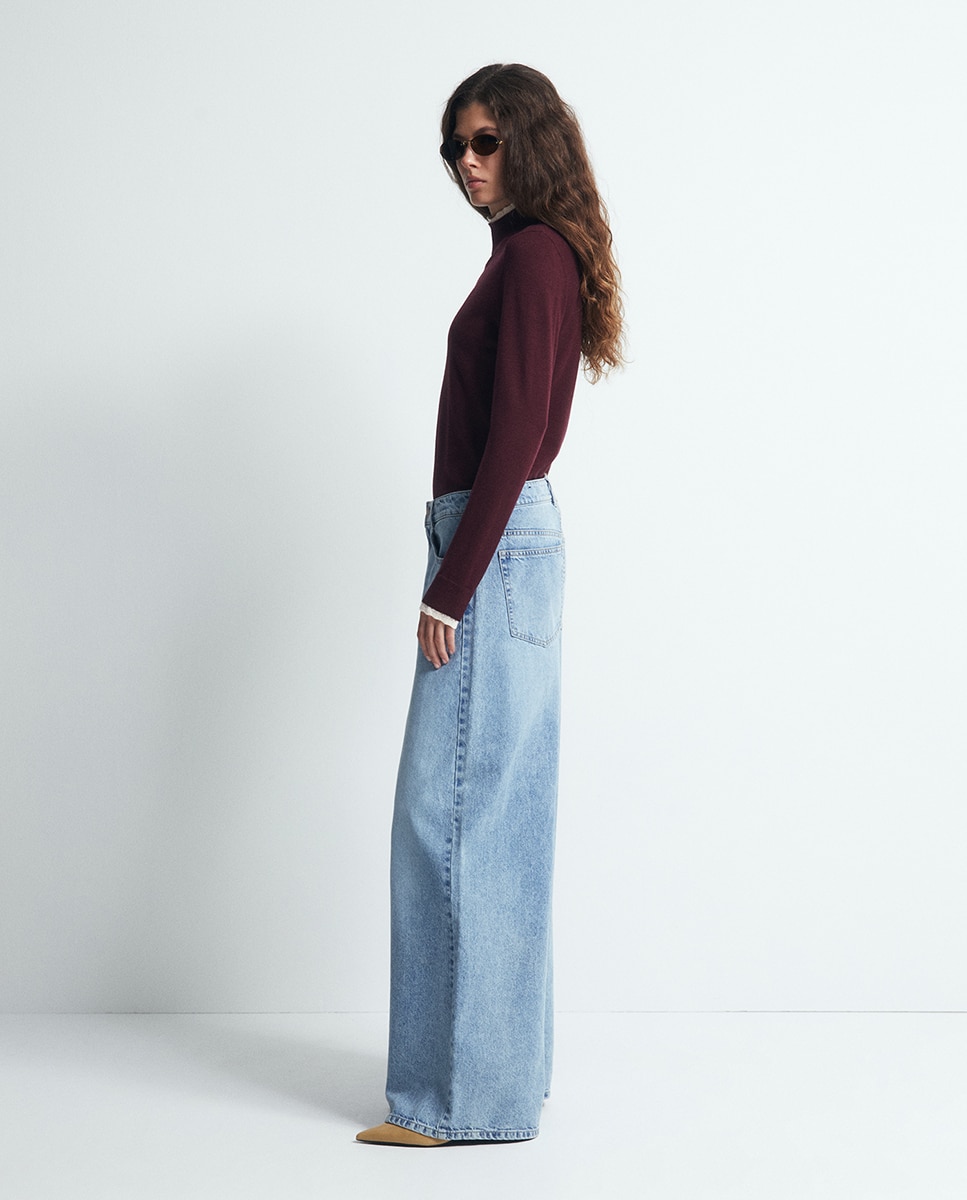 Camisola de Malha com Acabamentos Pointelle Bordeaux-4