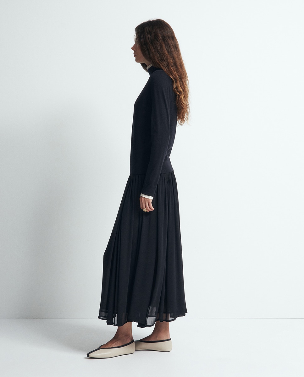 Camisola de Malha com Acabamentos Pointelle Preto-4