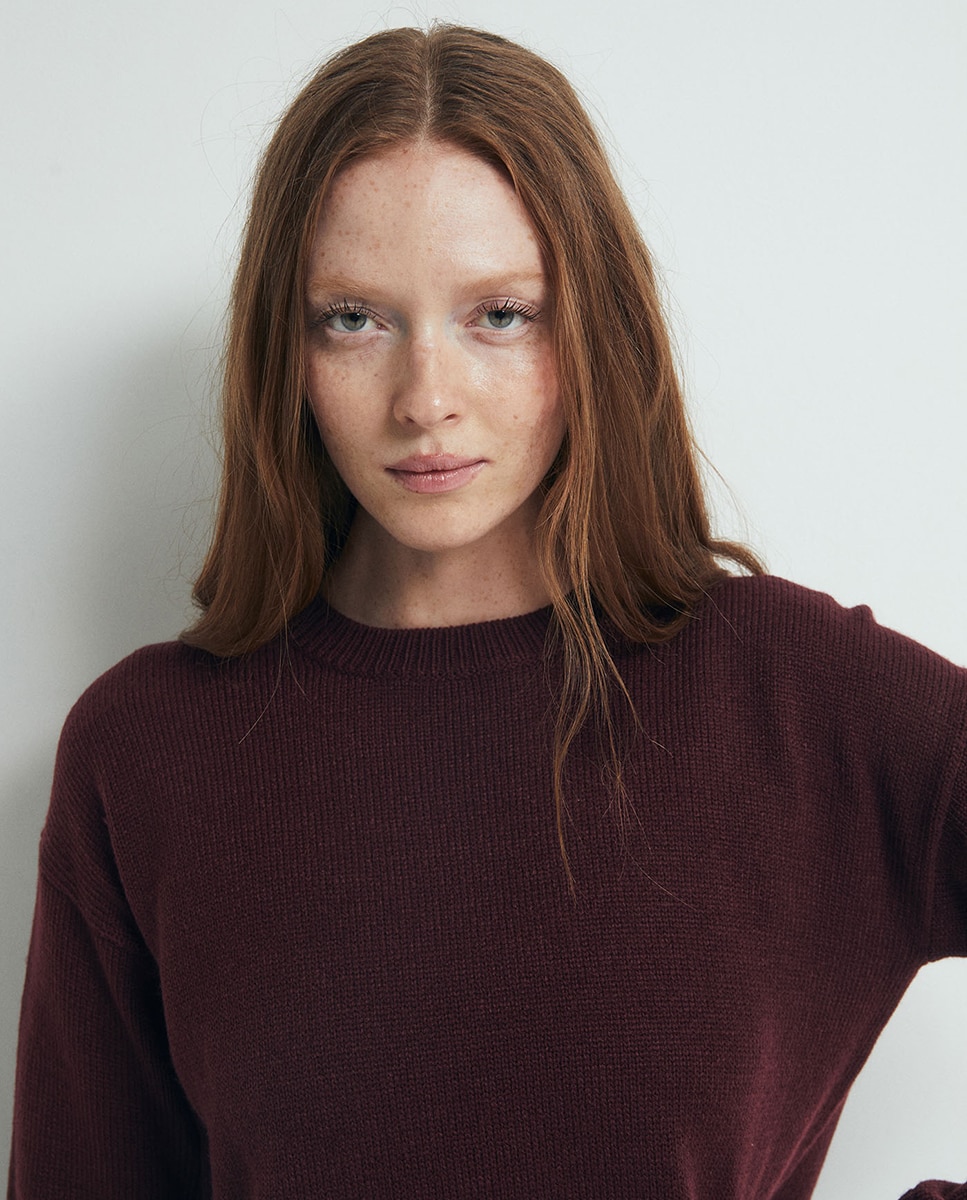 Camisola de Malha Básica com Ponto Liso Bordeaux-2
