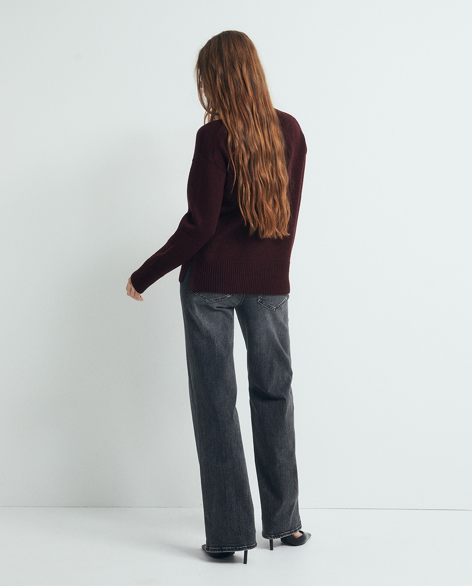 Camisola de Malha Básica com Ponto Liso Bordeaux-4