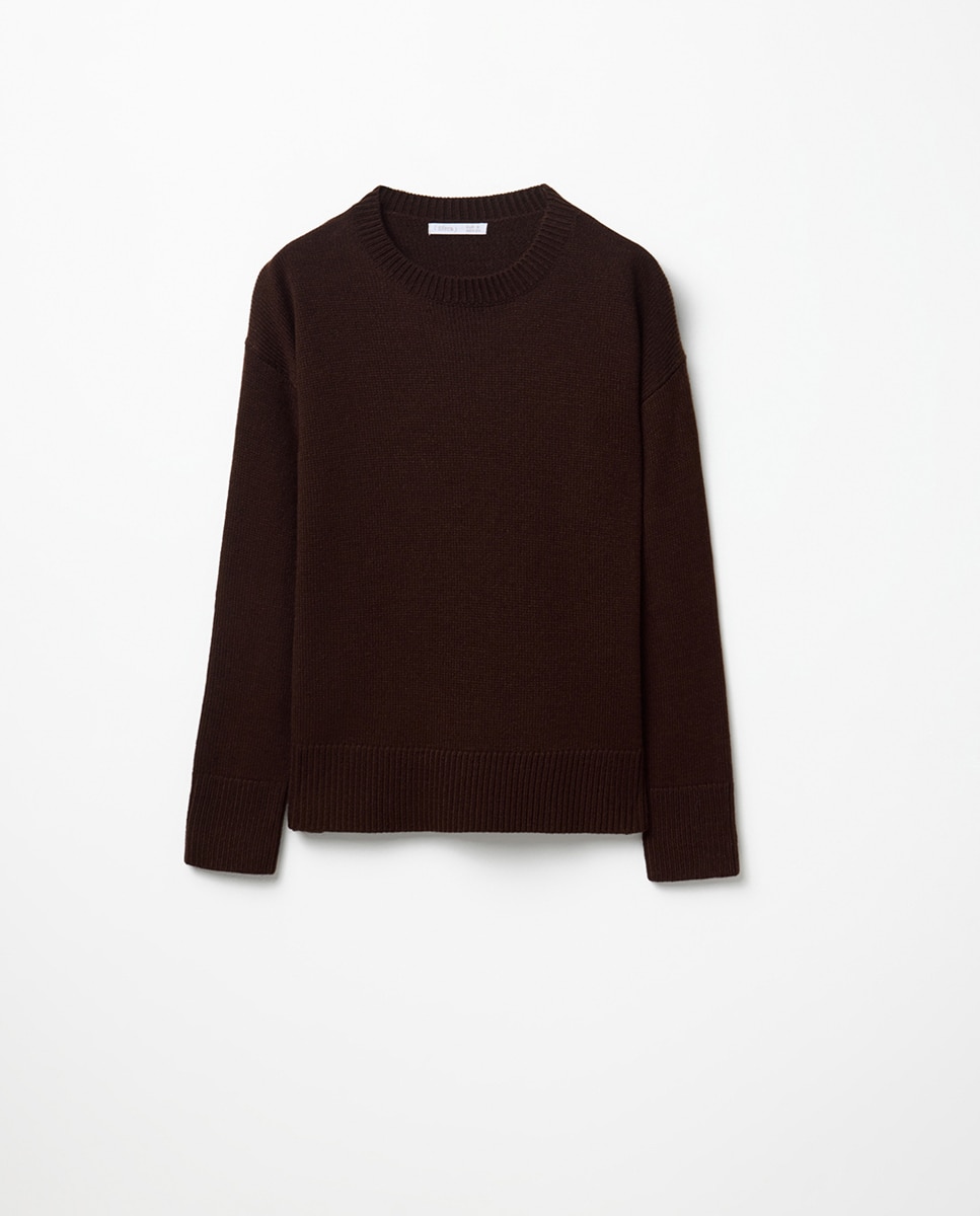 Camisola de Malha Básica com Ponto Liso Chocolate-5