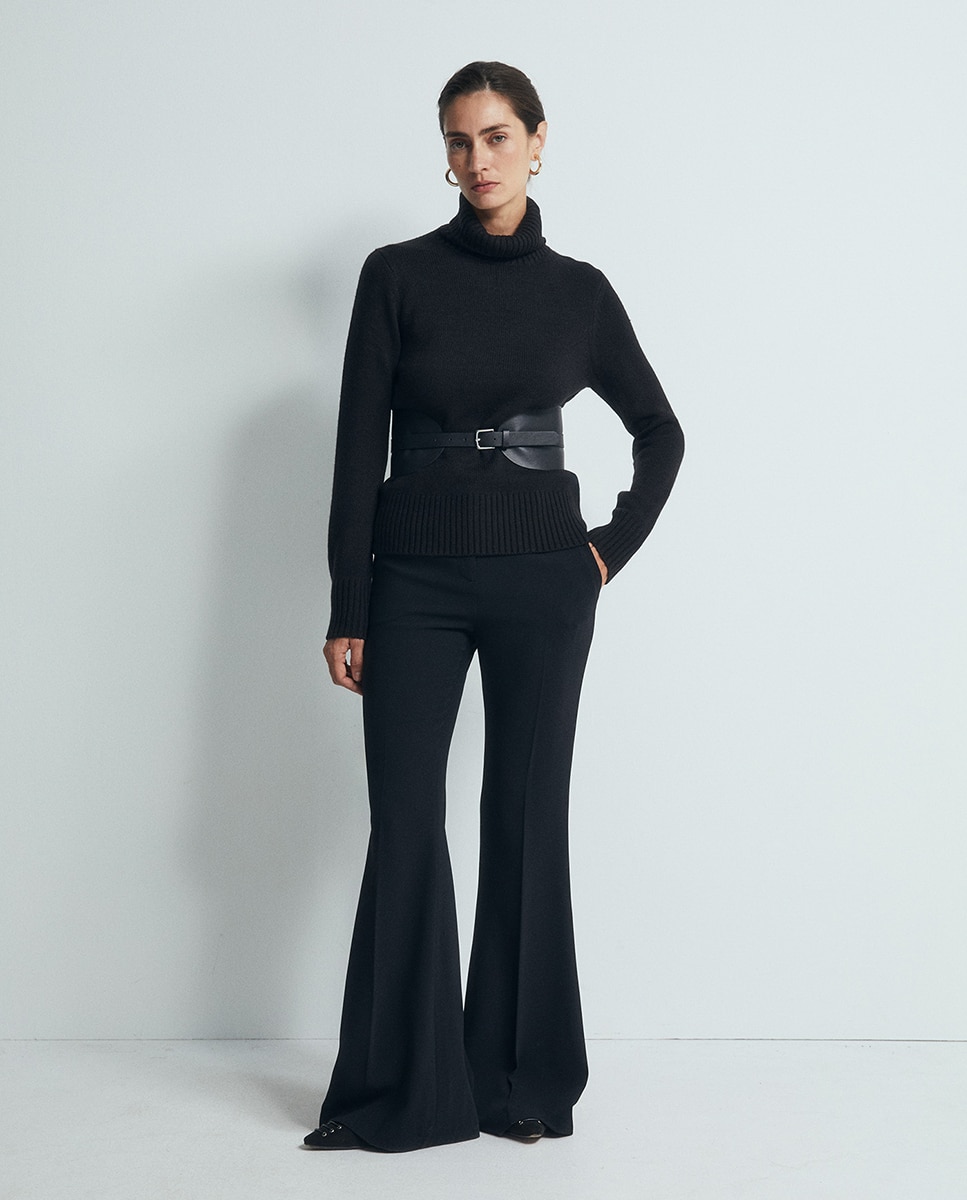 Camisola de Malha Acrílica com Gola Dobrada Preto-2