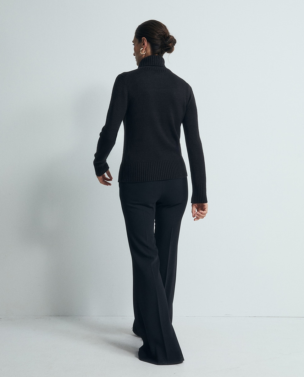 Camisola de Malha Acrílica com Gola Dobrada Preto-4