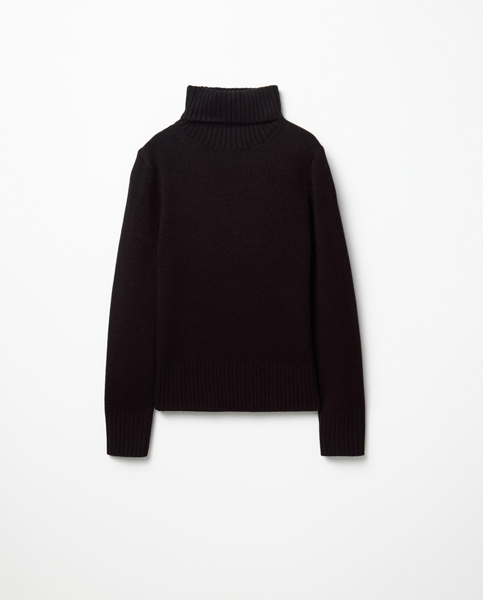 Camisola de Malha Acrílica com Gola Dobrada Preto-5