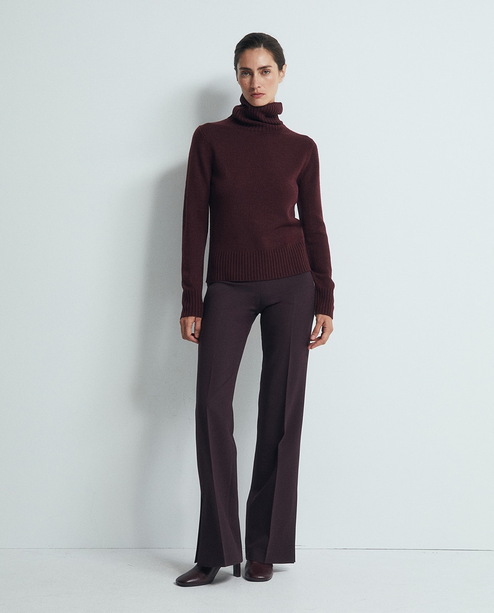 Camisola de Malha Acrílica com Gola Dobrada Bordeaux-2