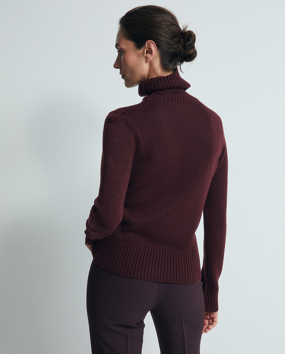 Camisola de Malha Acrílica com Gola Dobrada Bordeaux-4
