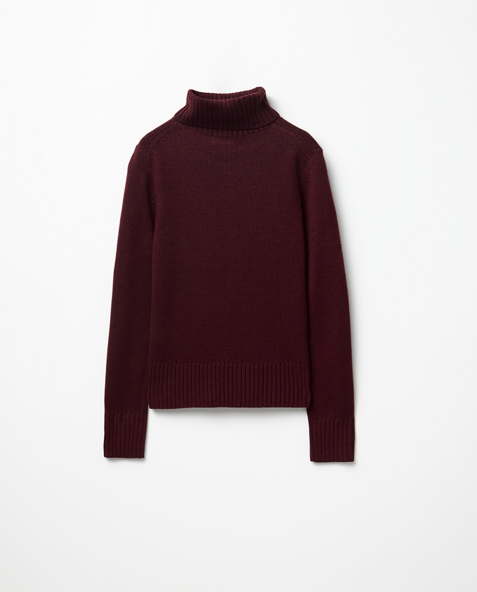 Camisola de Malha Acrílica com Gola Dobrada Bordeaux-5