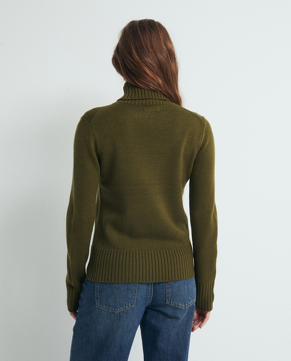 Camisola de Malha Acrílica com Gola Dobrada 530 Verde Escuro-4