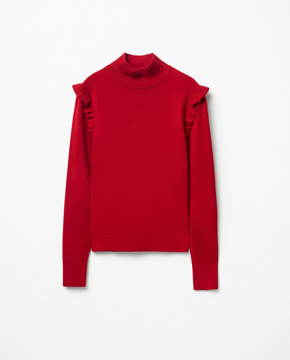 Camisola de Malha com Folho no Ombro 600 Vermelho-5