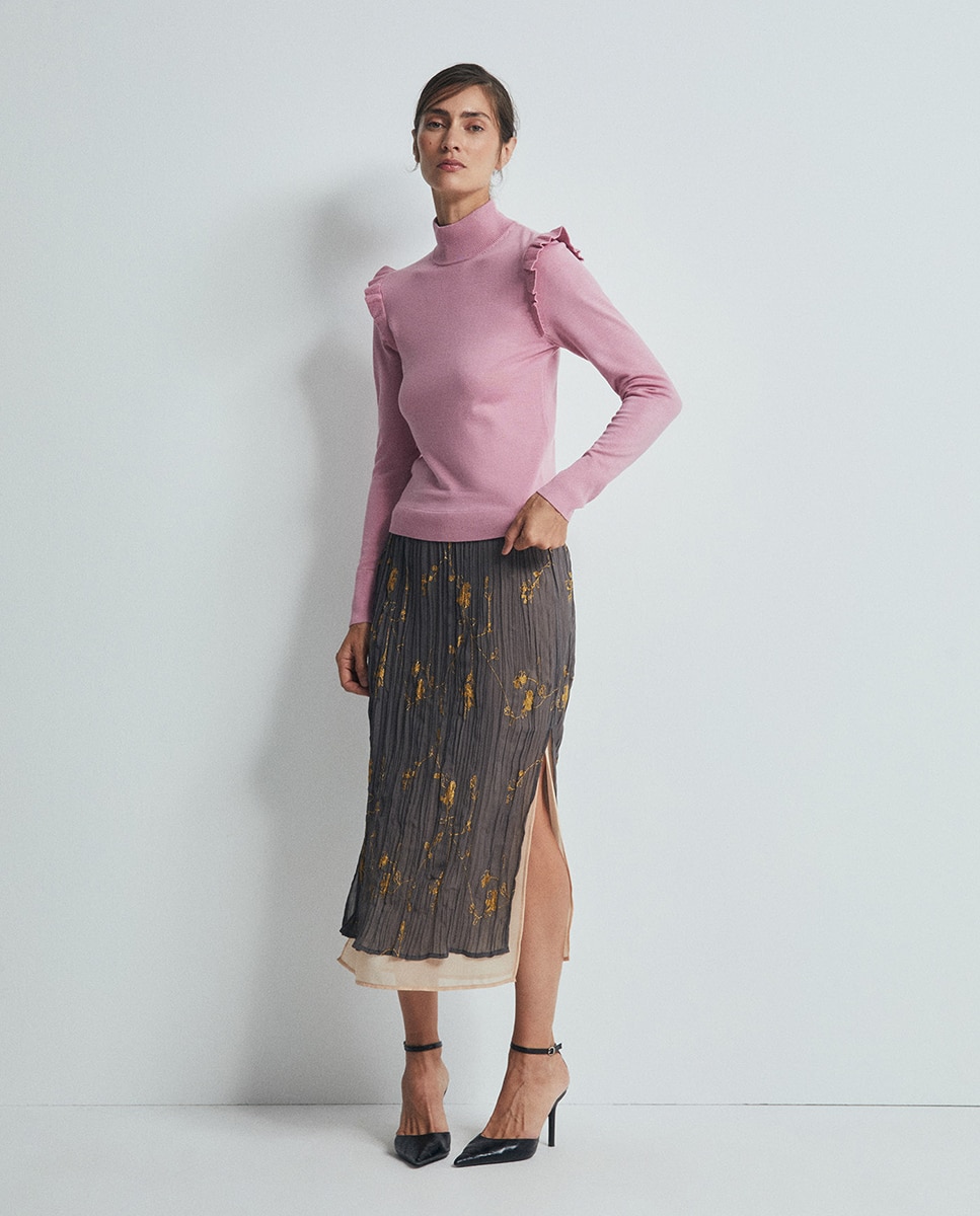 Camisola de Malha com Folho no Ombro 200 Rosa-2