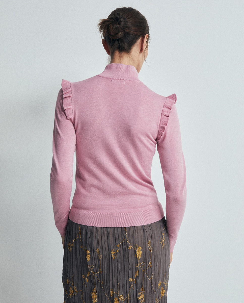 Camisola de Malha com Folho no Ombro 200 Rosa-4
