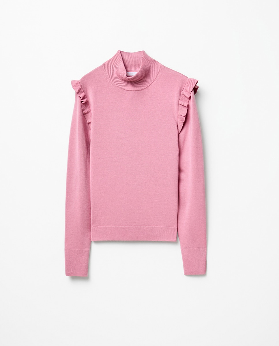 Camisola de Malha com Folho no Ombro 200 Rosa-5