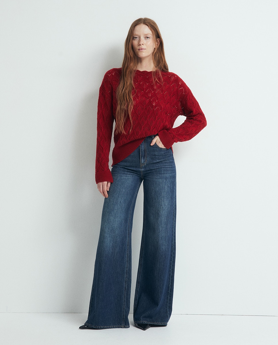 Camisola de malha com estrutura 600 Vermelho-2