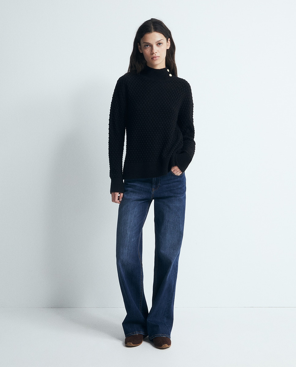 Camisola de malha com estrutura Preto-3
