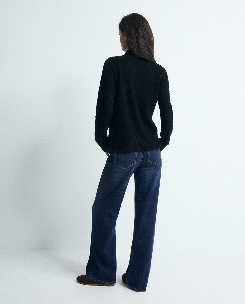 Camisola de malha com estrutura Preto-4